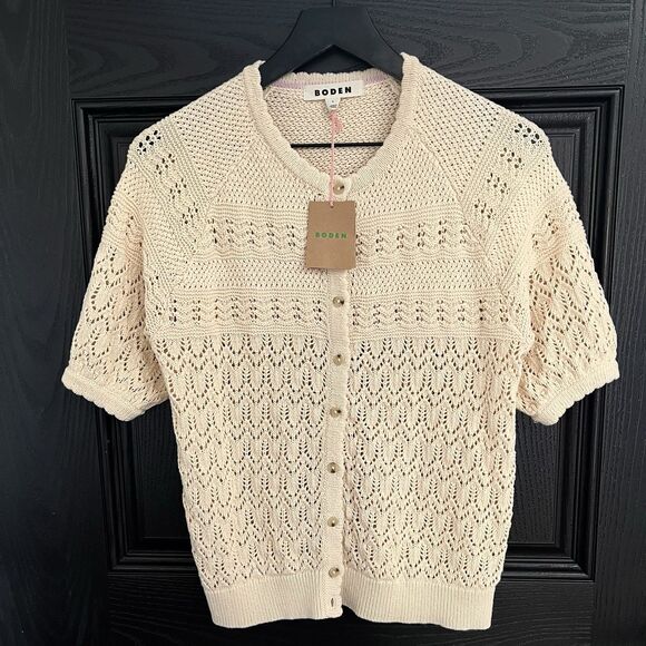 Boden Sweaters - Boden Women's Natural Elodie Stitch Short Sleeve Crew Cardigan Size S NWT